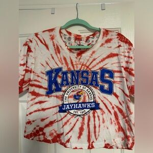 Pressbox Red and White Tie-Dye Kansas Jayhawks Crop Top Women's Size Large
